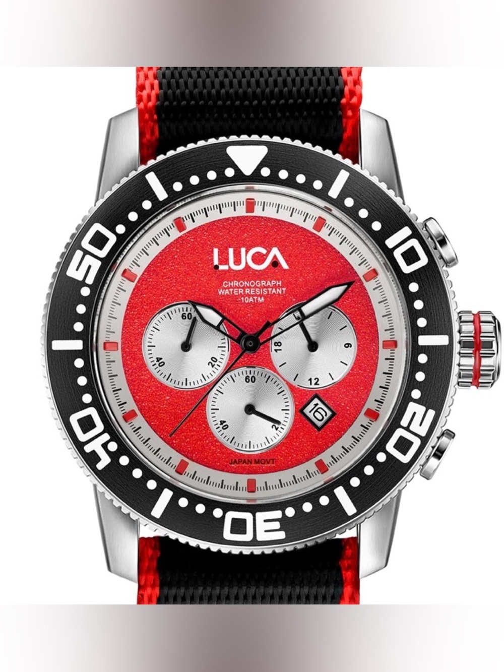 LUCA Red Chronograph Sport Watch with Black Bezel